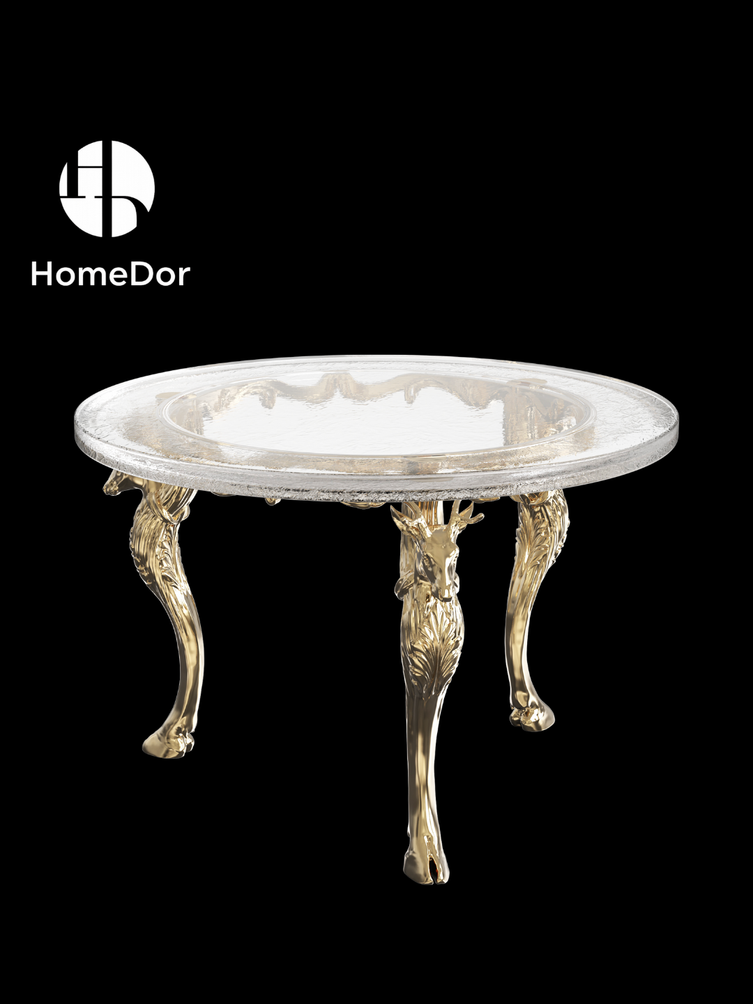 Luxury Vintage Western Bronze Deer Glacier Crystal Round Table by Gordon Gu