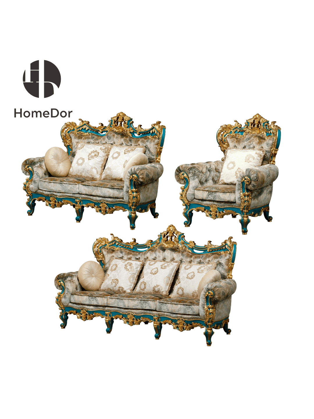 HomeDor HomeDor × FH&Home | Blue Symphony Baroque Royal Carved Luxury Sofa-Sofas-The Whole Set-