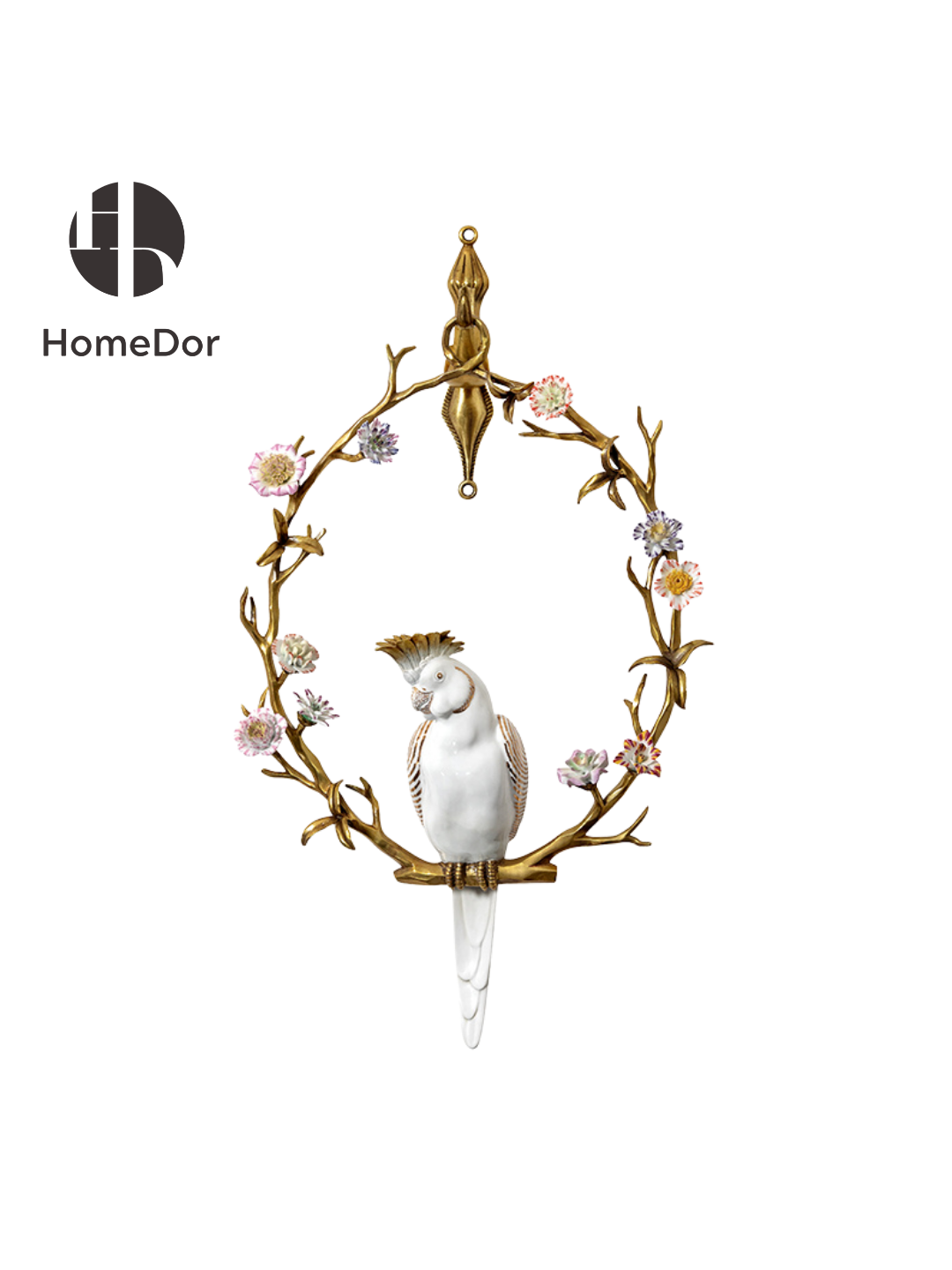 HomeDor HomeDor × FH&Home | Artistic Hanging Wall Decor of Parrot Perched on Floral Hoop-Wall Decor-Right Single/L39cm × W20cm × H60cm-