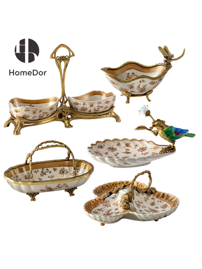 HomeDor Exquisite Golden Floral Crackle Decor Set II