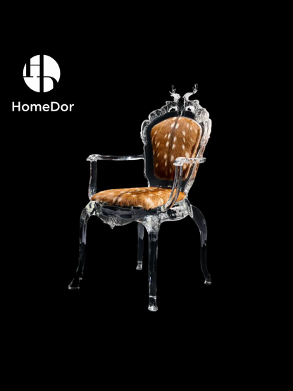 Elegant Rococo Deer Sculpture Glacier Crystal Art Chair by Gordon Gu
