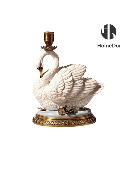 HomeDor Exquisite Classical Porcelain Swan Candle Holder Copper Candelabra