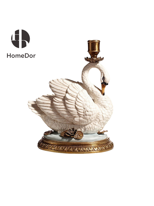 HomeDor × FH&amp;Home | Exquisito candelabro clásico de porcelana con forma de cisne, de cobre
