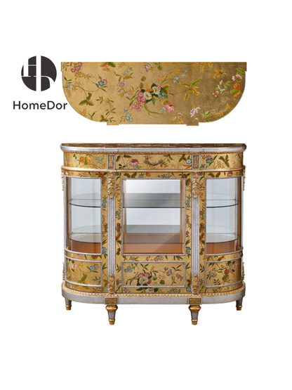 خزانة عرض أفقية من هوم دور بتصميم صيني أسود ومذهب ذو ملمس متصدع