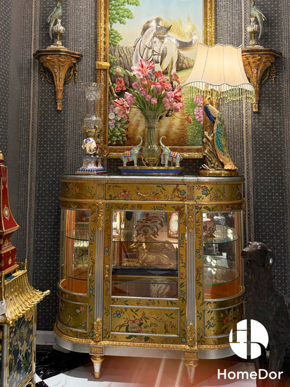 خزانة عرض أفقية من هوم دور بتصميم صيني أسود ومذهب ذو ملمس متصدع