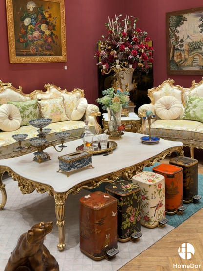 HomeDor Crackle Texture White Base Bird & Blossom Accent Trash Bin