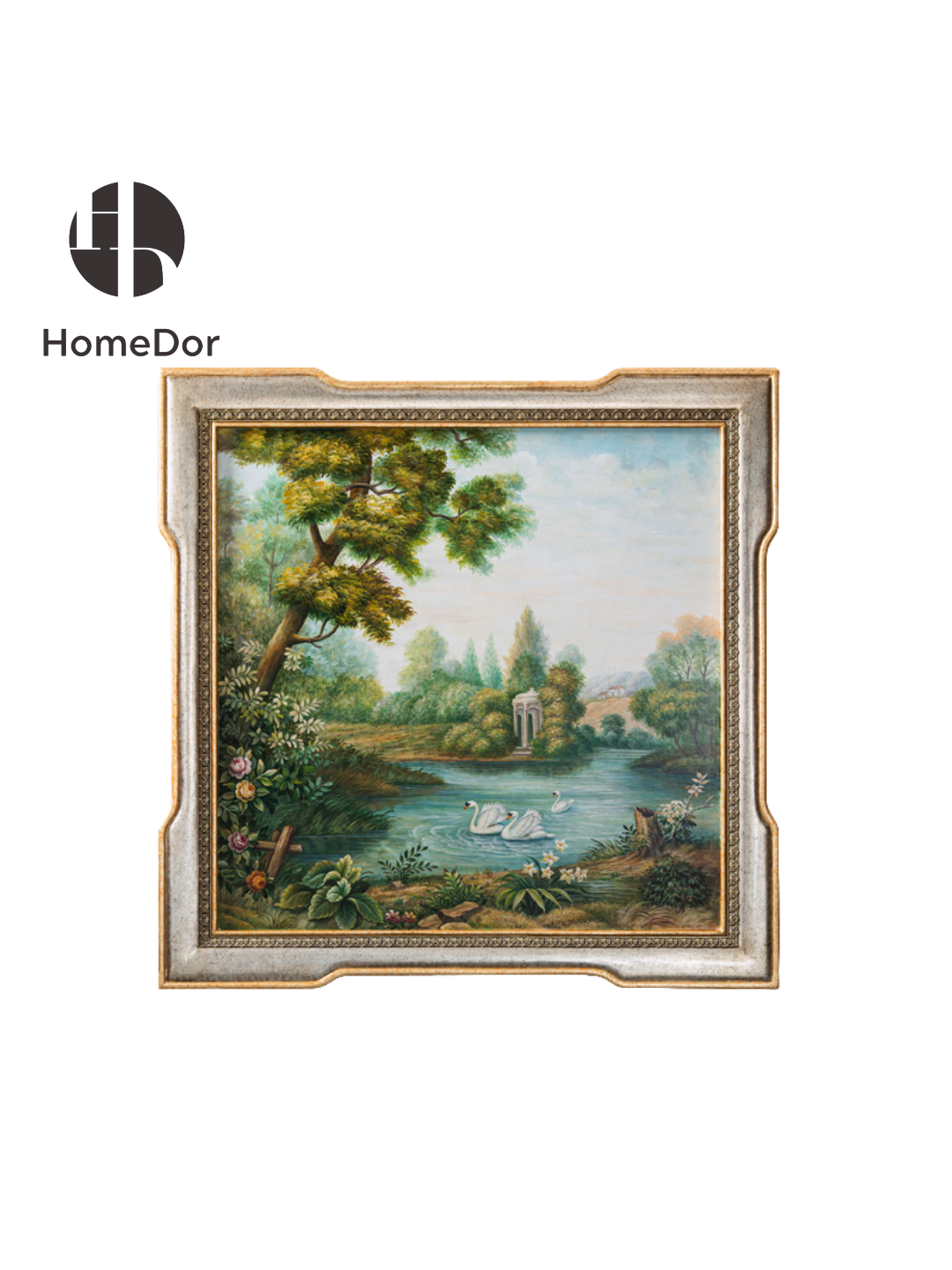 HomeDor × FH&Home | Serene Lake Scenery Painting Wall Decor with Copper-Edged Frame