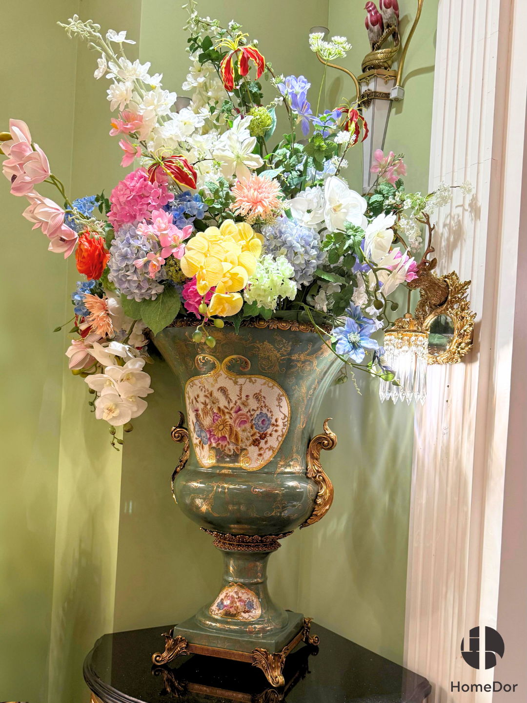 HomeDor × FH&Home | Romantic Oil-Painted Green Floral Urn Planter Set