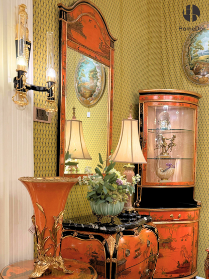 HomeDor × FH&Home | Chinoiserie Tangerine Scenic Motif Arched Wall Mirror