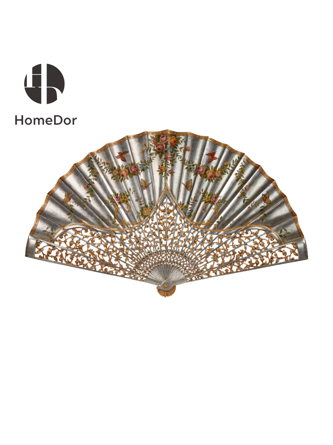 HomeDor × FH&Home | Chinoiserie Luxury Silver Foil Floral Fan Wall Art