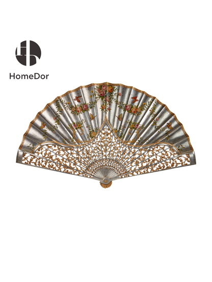HomeDor × FH&Home | Chinoiserie Luxury Silver Foil Floral Fan Wall Art