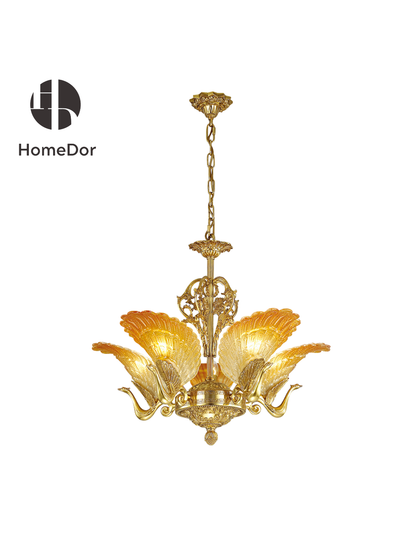 HomeDor × FH&Home | Regal Amber Glass Peacock Feather Chandelier