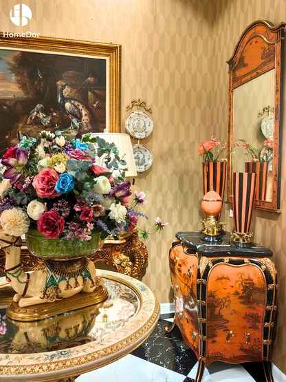 HomeDor × FH&Home | Chinoiserie Tangerine Scenic Motif Arched Wall Mirror