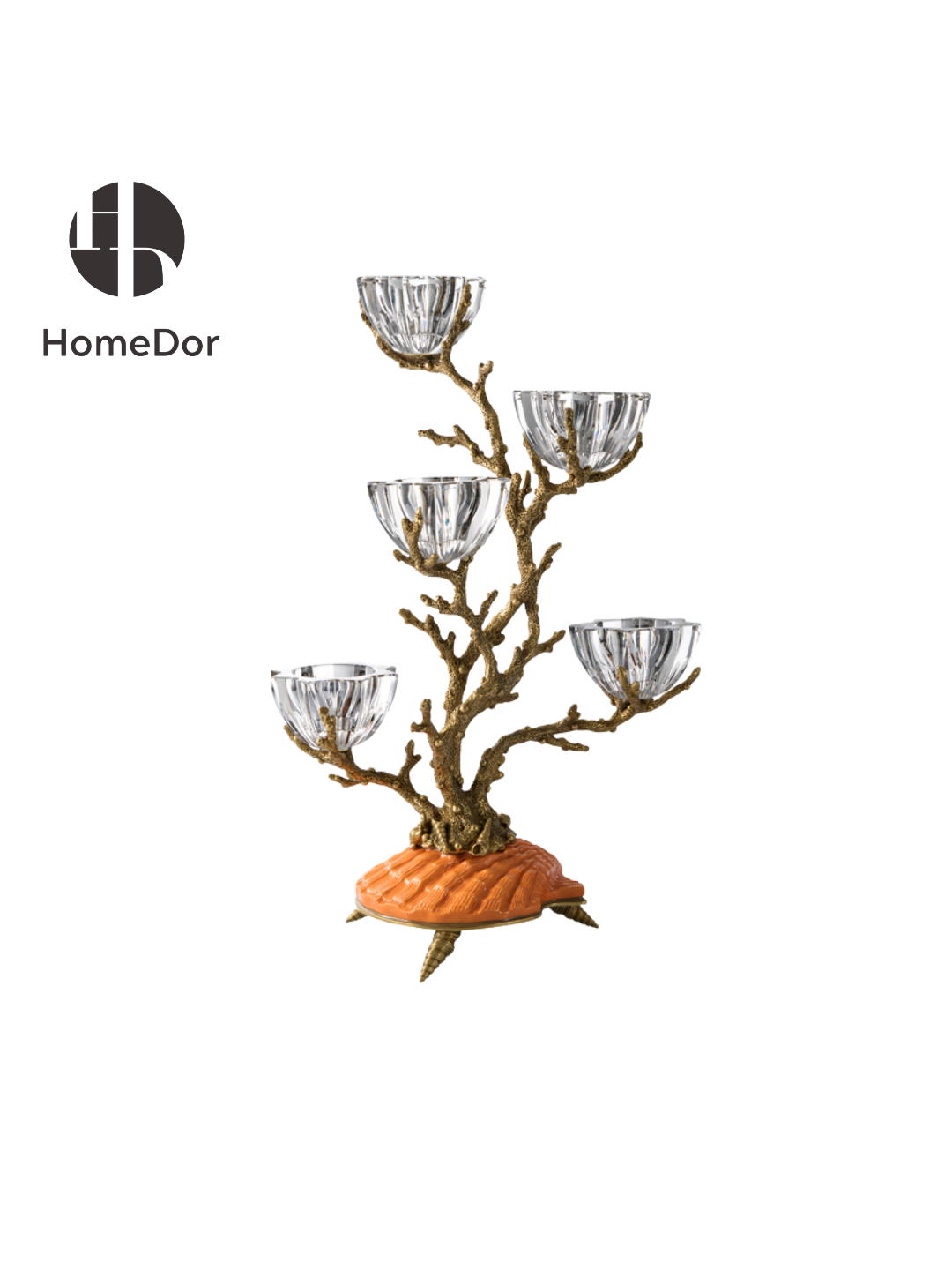 HomeDor × FH&Home | Prague Collection Exquisite Seaside Inspired Brass Branch Crystal Candle Holder