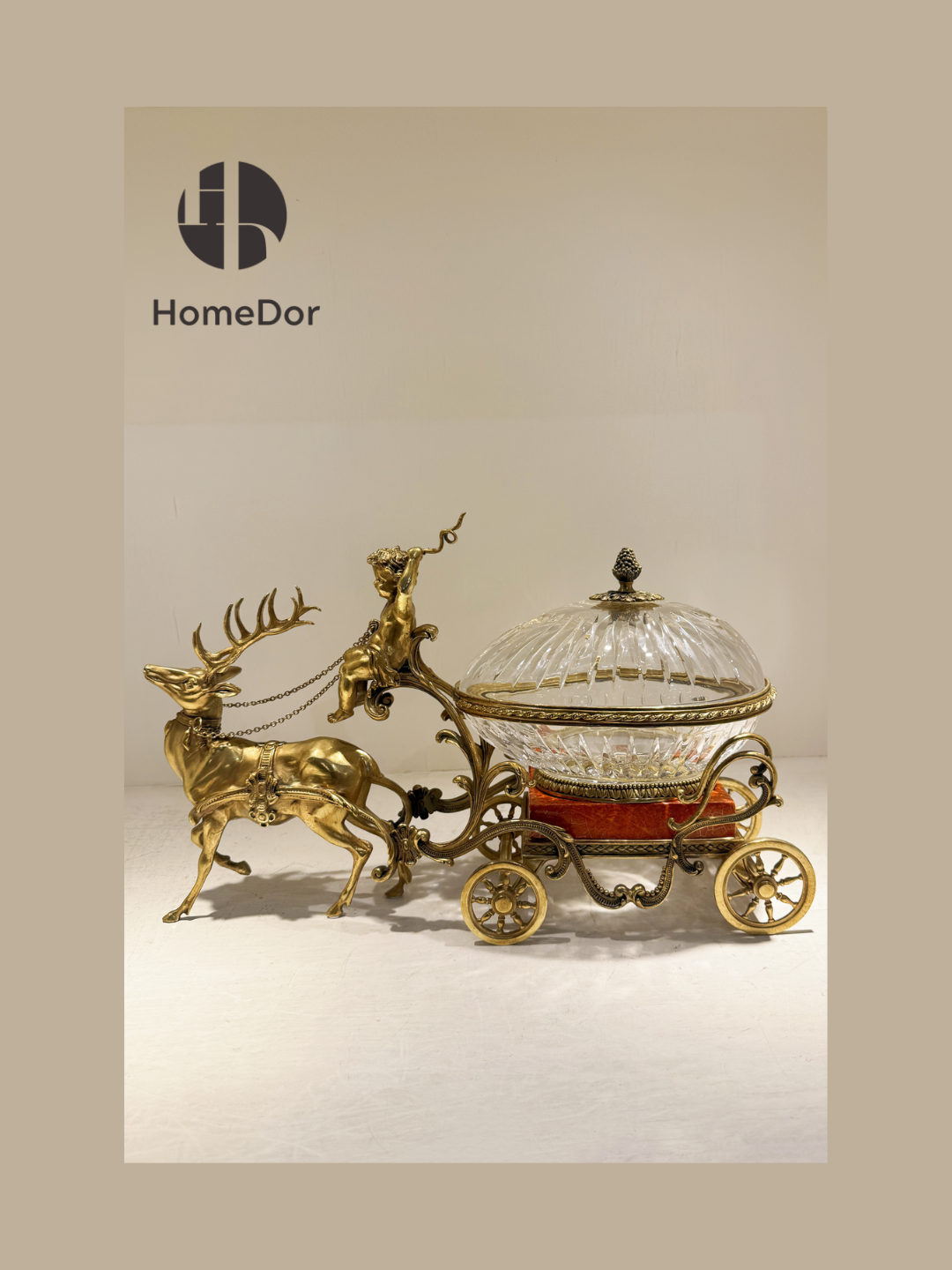 HomeDor HomeDor × FH&Home | Prague Collection Luxury Brass Canister Candy Box with Deer and Cherub Figurine-Decorative Canisters-Style A/L30cm × W8cm × H22cm-