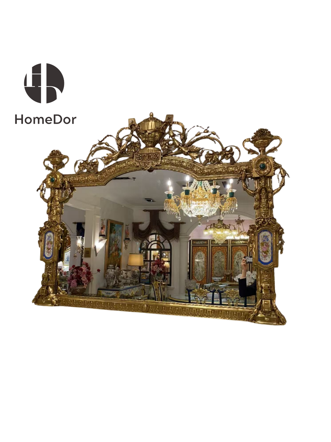 HomeDor × FH&Home | Luxury Rococo Design Brass Accent Entry Mirror