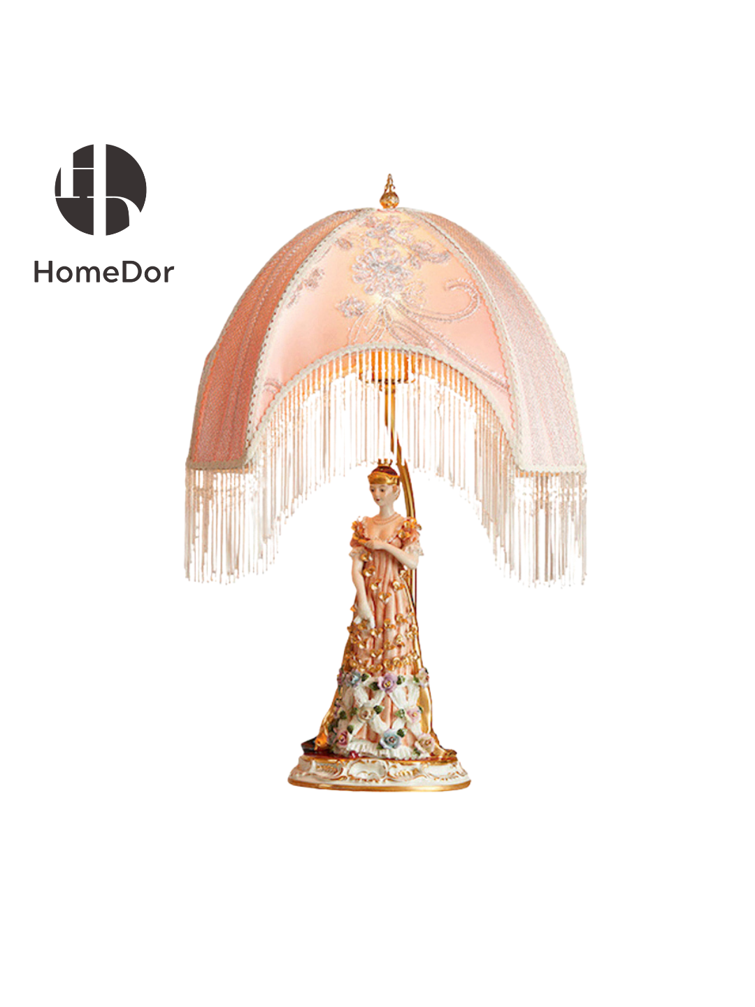 HomeDor × FH&Home | Elegant Queen Blush Pink Umbrella-Shaped Table Lamp