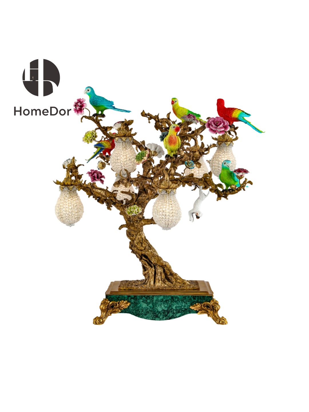 HomeDor × FH&Home | Luxury Ornate Parrot & Floral Tree Table Lamp