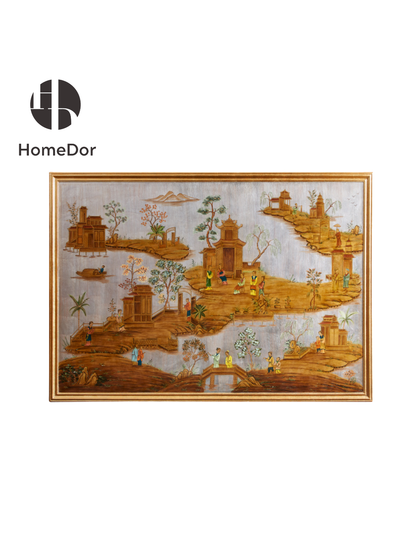 HomeDor Chinoiserie Picturesque Riverside Bridge Scene Wall Decor