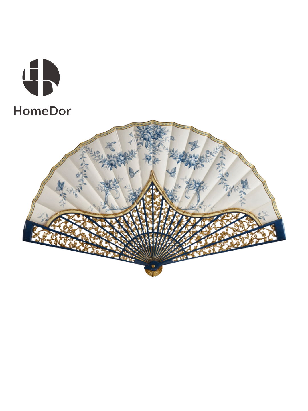 HomeDor × FH&Home | Chinoiserie Elegant Blue & White Floral Fan Wall Art Decor