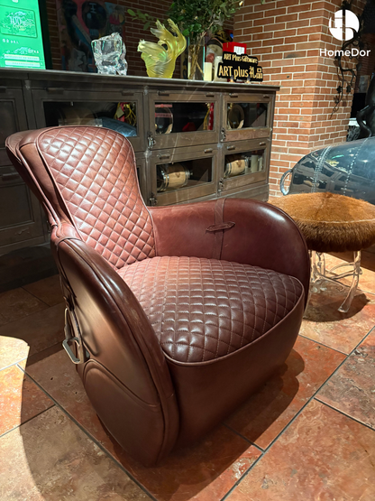 HomeDor Patchwork Cowhide Leather Saddle Lounge Chair