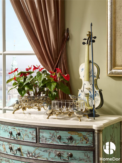 HomeDor × FH&Home | Prague Collection Hummingbirds Crystal Glass Table Decor Set