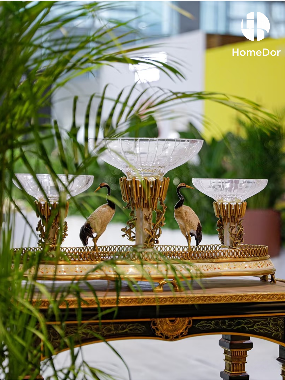HomeDor × FH&Home | Prague Collection Exquisite Oriental Crane Crystal Glass Fruit Platter