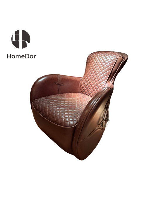 HomeDor Patchwork Cowhide Leather Saddle Lounge Chair