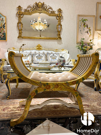 HomeDor Luxury Artistic Chinoiserie Rococo X-Frame Stool