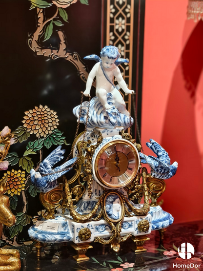 HomeDor Romantic Cherub & Bird Accent Mantel Clock