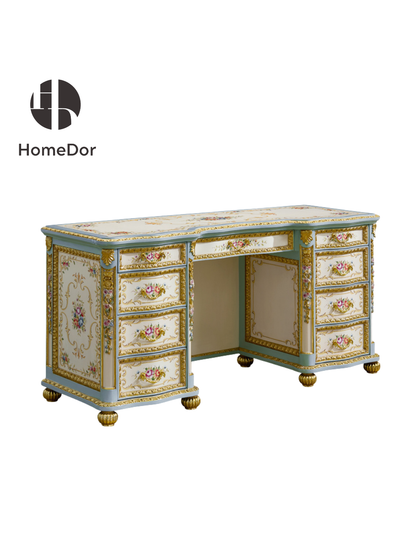 HomeDor Classic Rococo Style Floral Collection Vanity Desk/Dresser Table