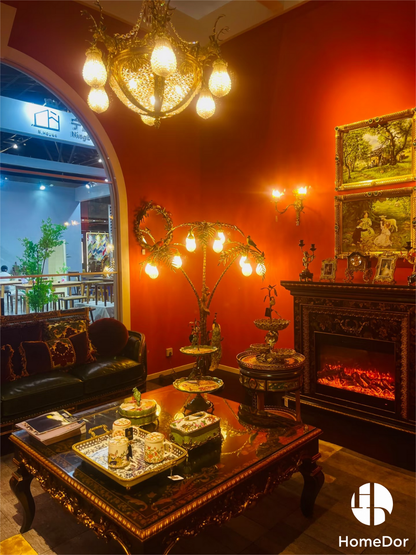 HomeDor × FH&amp;Home | Lámpara de araña de cristal con cabeza de ciervo de latón de estilo neobarroco