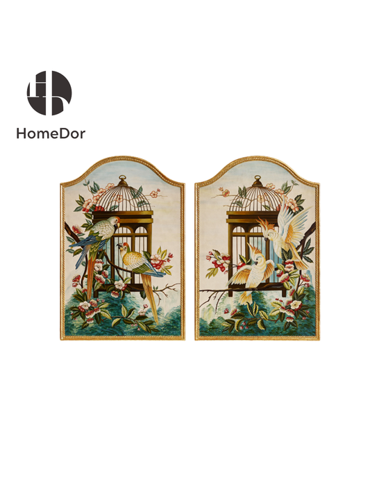 HomeDor × FH&Home | Vintage Pastoral Style Floral & Bird Wall Art Set
