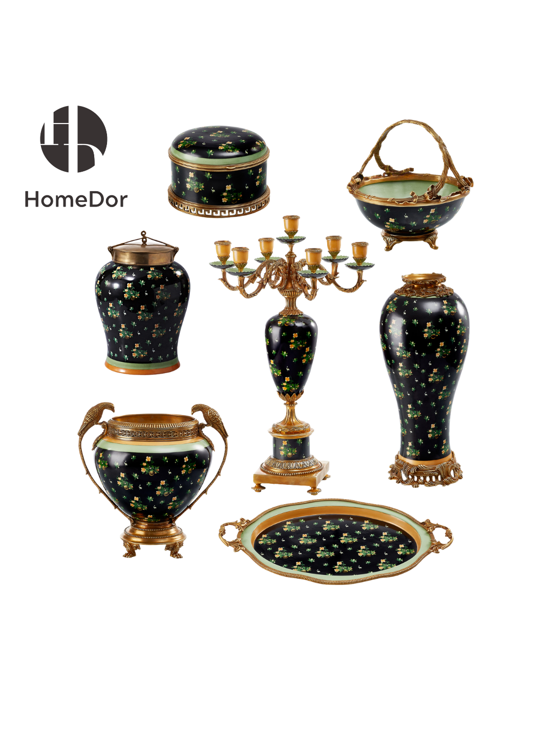 HomeDor × FH&Home | Luxe Classic Black Floral-Embossed Decor Set