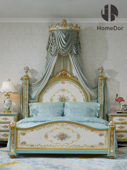 HomeDor Classic Rococo Style Floral Collection Emperor Bed & Crown Canopy Set