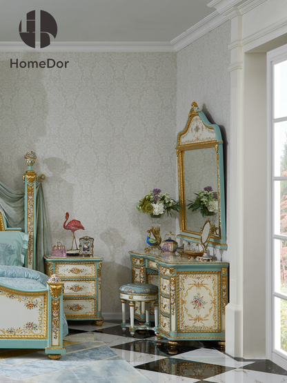 HomeDor Classic Rococo Style Floral Collection Vanity Desk/Dresser Table