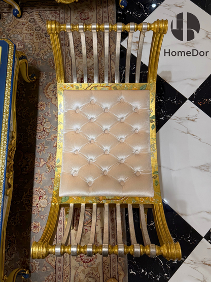 HomeDor Luxury Artistic Chinoiserie Rococo X-Frame Stool