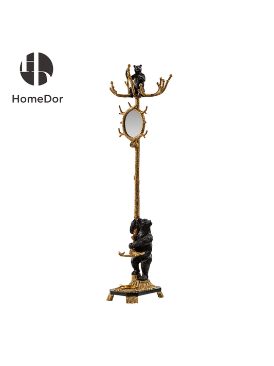 HomeDor × FH&Home | Unique Tree Branch Style & Decorative Bear Coat Rack with Mirror