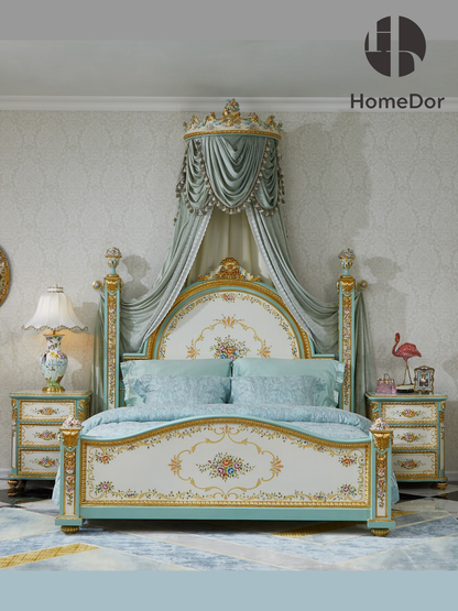 HomeDor Classic Rococo Style Floral Collection Emperor Bed & Crown Canopy Set