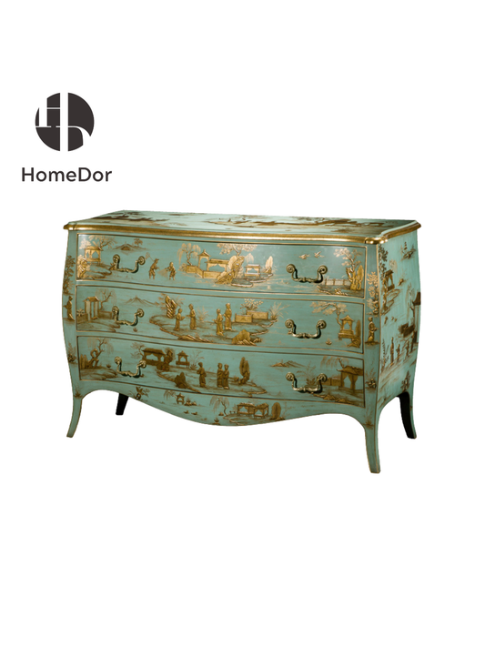 HomeDor × FH&Home | Marlene Series Gold Painted Chinoiserie Console Cabinet