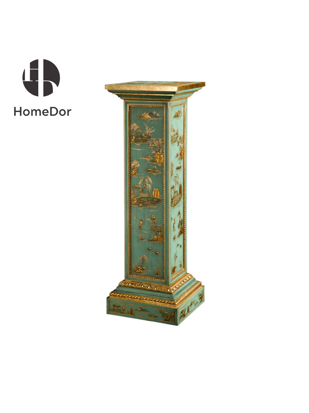 HomeDor × FH&Home | Marlene Series Ornate Gold Painted Turquoise Pedestal