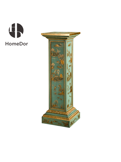 HomeDor × FH&Home | Marlene Series Ornate Gold Painted Turquoise Pedestal