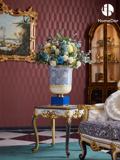 HomeDor × FH&Home | Elegant Chinese Porcelain-Inspired Gold Bow Coffee Table/End Table