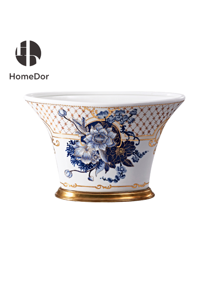 HomeDor Chinoiserie Blue and White Peony Gilded Decor Set II