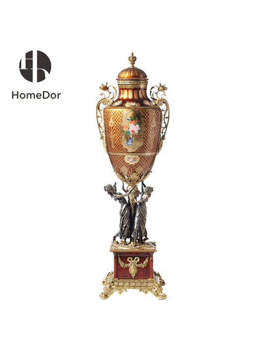 HomeDor Imperial Ornate Red Floor Urn with Figural Base