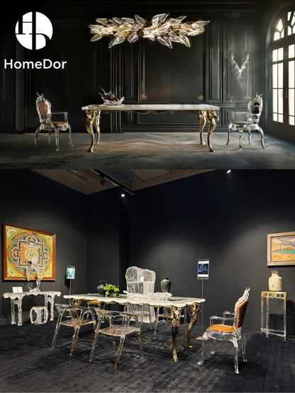 Luxury Bronze Deer Glacier Crystal Long Dining Table by Gordon Gu