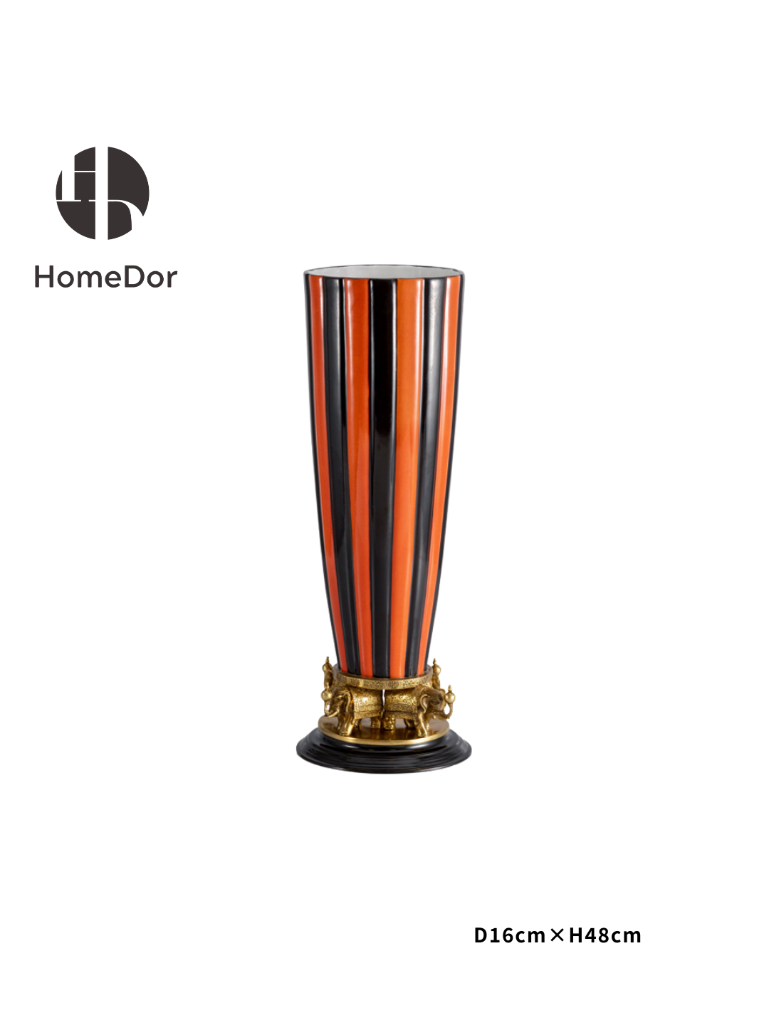 HomeDor × FH&Home | Vintage Striped Orange Black Vase with Elephant Base