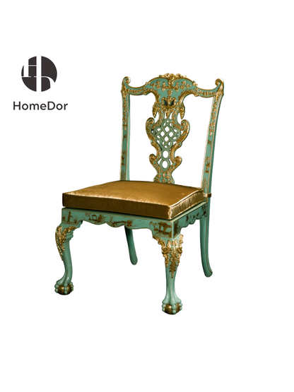 HomeDor × FH&Home | Marlene Series Luxury Turquoise & Gold Chinoiserie Accent Chair