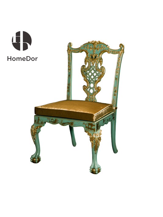 HomeDor × FH&Home | Marlene Series Luxury Turquoise & Gold Chinoiserie Accent Chair