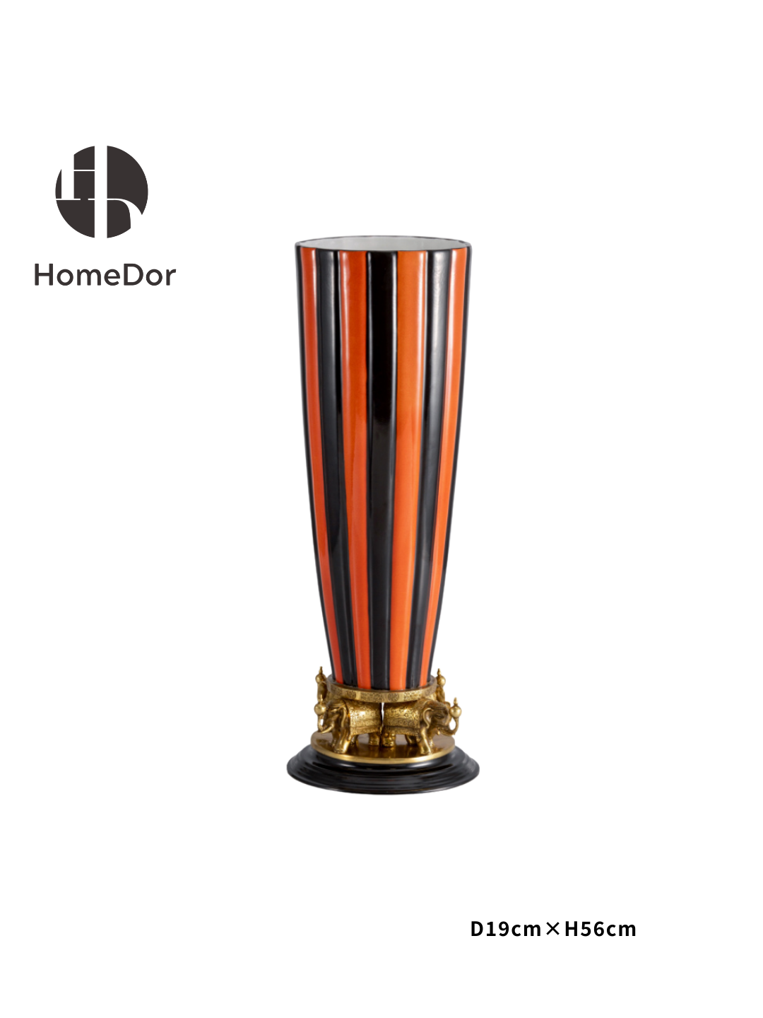 HomeDor × FH&Home | Vintage Striped Orange Black Vase with Elephant Base